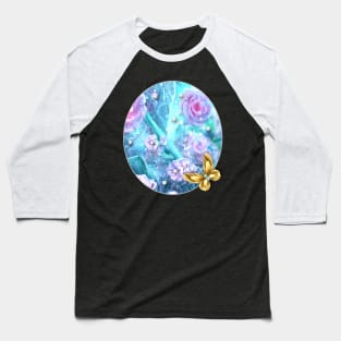 Butterfly and Flowers Baseball T-Shirt